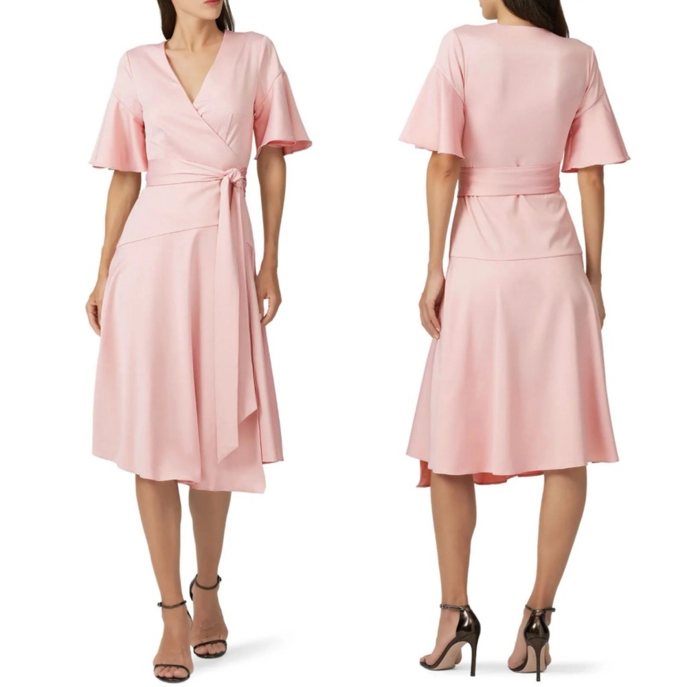 ELLIATT Pink Matte Satin Wrap Short Sleeve Dress, Medium